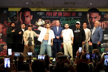 Teofimo Lopez (right) and Rolando ‘Rolly’ Romero at Thursday’s final press conference at the Park MGM in Las Vegas.