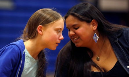 Thunberg with Iron Eyes at an event on the Pine Ridge reservation.