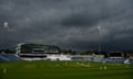 Dark skies at Headingley cricket ground.