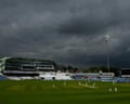 Dark skies at Headingley cricket ground.
