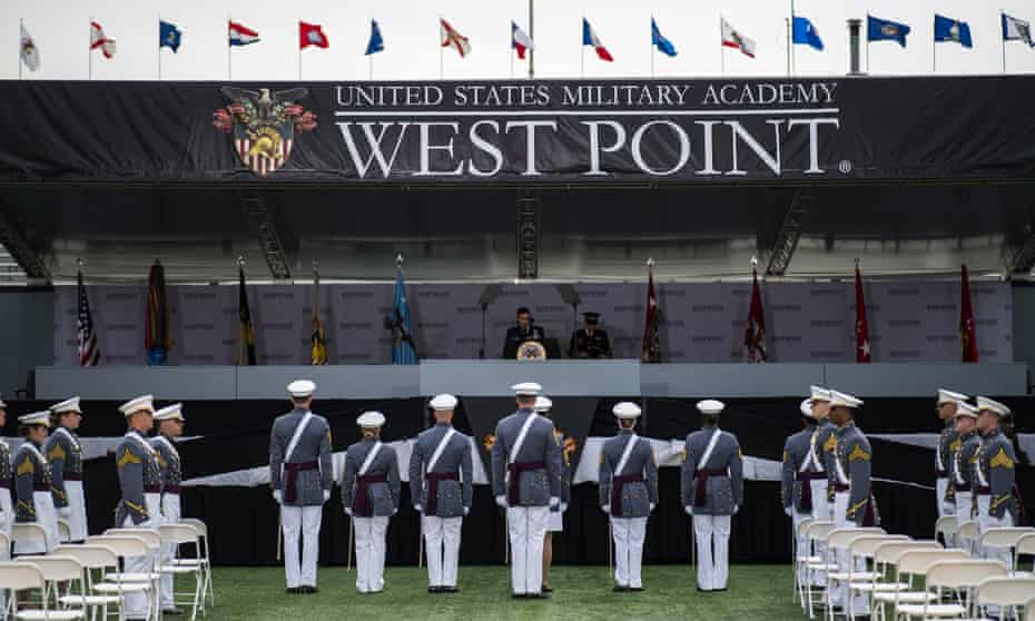 US Military Academy graduating cadets march to their graduation ceremony in West Point.