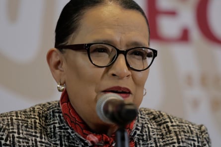 Rosa Icela Rodríguez during a press conference in Mexico City after the recapture of Ovidio Guzmán.