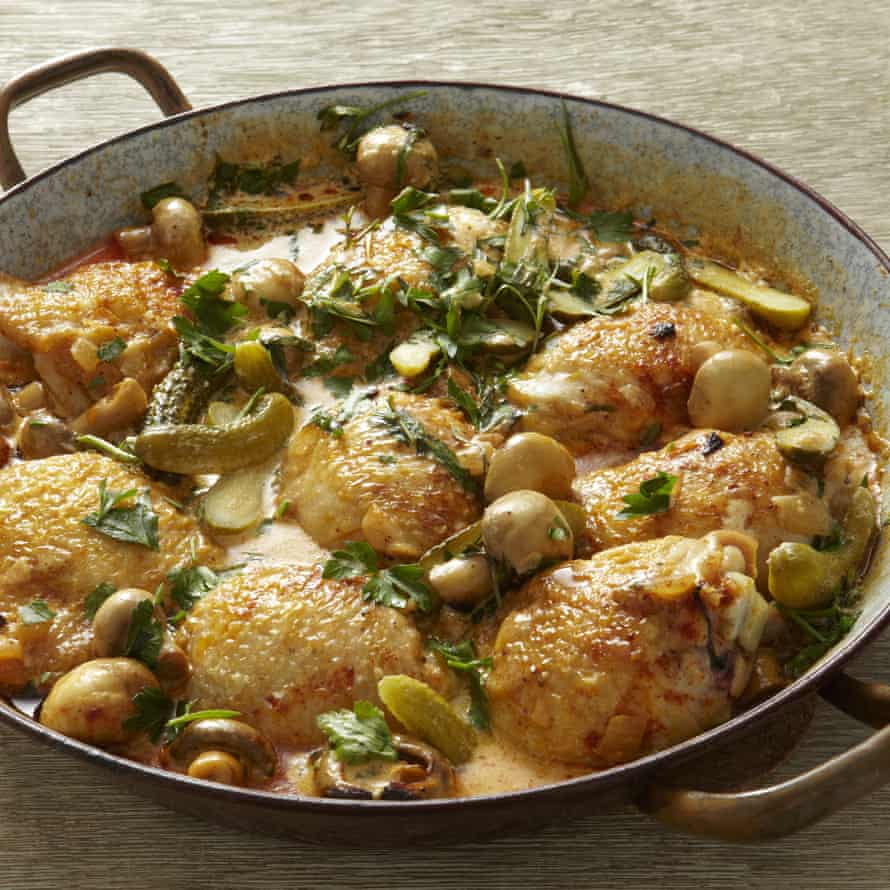 Yotam Ottolenghi’s creamy chicken with mustard and gherkins