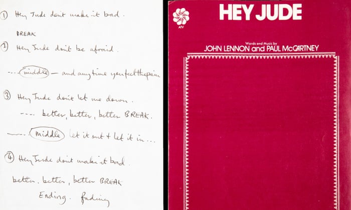 The Beatles' handwritten Hey Jude lyrics sell for $910,000 at ...