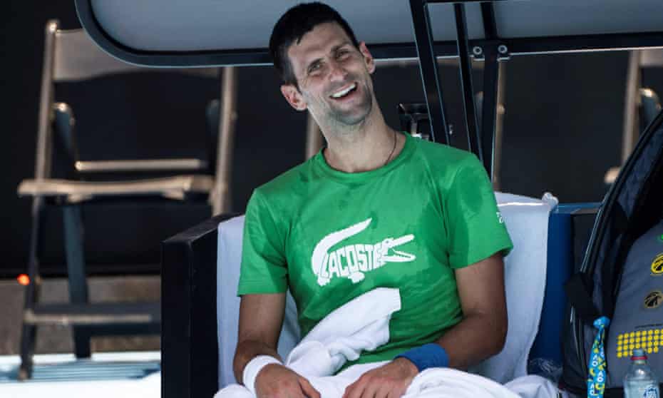Novak Djokovic takes part in a practice session at Melbourne Park on Thursday.