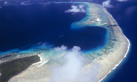 Bikini Atoll in the Pacific, the site of the 1954 hydrogen explosion where the island of Nam was destroyed.