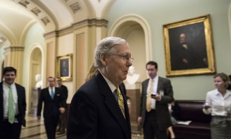 Mitch McConnell heads to a closed-door Senate GOP conference meeting on Tuesday in Washington DC. 