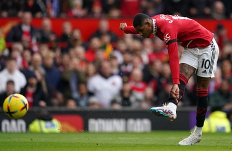 Manchester United’s Marcus Rashford scores their side’s first goal of the game.