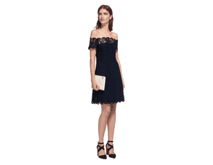 Off-shoulder short lace dress, £165, Whistles.