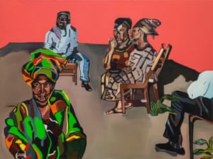 Joy Labinjo,Talking into the Night, 2019, Oil and oil bar on canvas, 150 x 200 cm Courtesy of Tiwani Contemporary