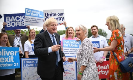 Boris Johnson with Nadine Dorries attend a Tory leadership hustings in Bedfordshire.