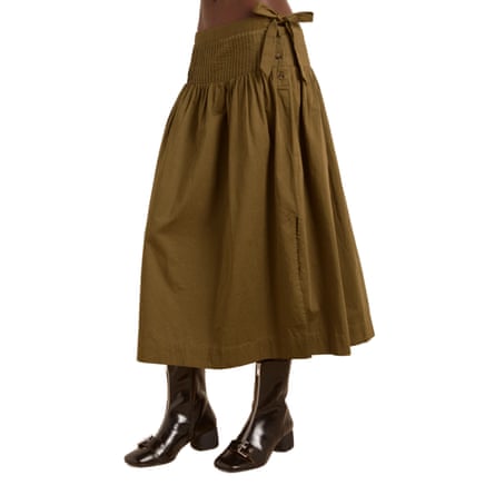 Damson Madder Josie midi skirt in olive cotton satin