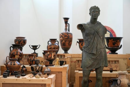vases and statues on display