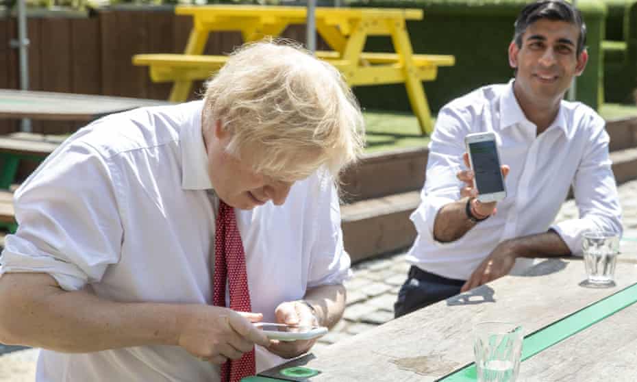 Boris Johnson and Rishi Sunak in West India Quay, London Docklands, June 2020.