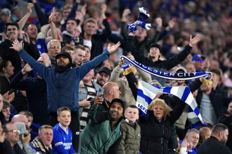 Leicester City fans celebrates their side’s fourth goal.