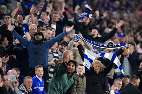 Leicester City v Nottingham Forest: Premier League – live | Premier League 3 Leicester City fans celebrates their side’s fourth goal.