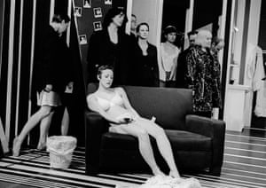 1997 Gabrielle McNaughton, on sofa, in Two Nights from Hotel by Caryl Churchill @ Place Theatre. A Second Stride producion. (Opened 04-1997)