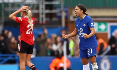 Chelsea's Sam Kerr celebrates at the final whistle. 