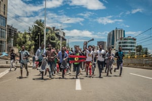 Supporters of the previously banned OLF gather for their rally in the capital on 15 September.