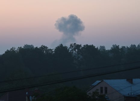 This picture shows a cloud of smoke after a night drone strike on Lviv.