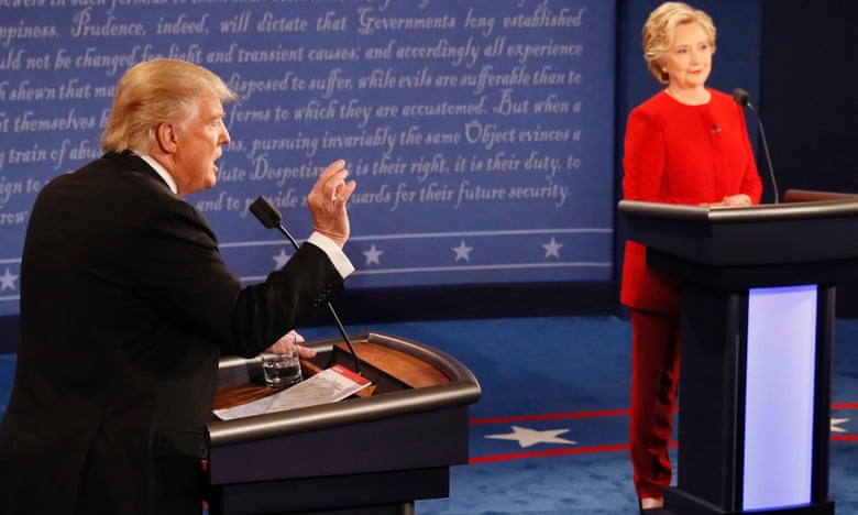 Republican nominee Donald Trump and Democratic nominee Hillary Clinton at the first presidential debate at Hofstra University in Hempstead, New York on Monday.