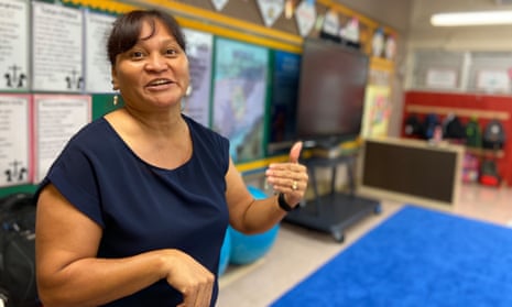 Bertilia Yamasta teaches her kindergarten class at at P.C. Lujan Elementary in Guam to speak CHamoru, the traditional language of the Mariana Islands.