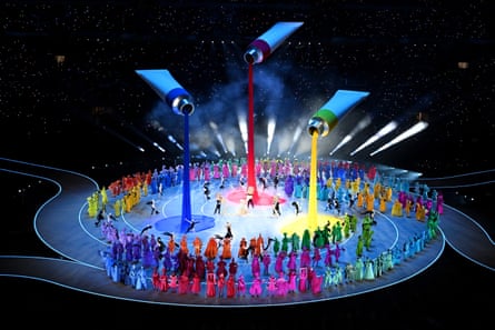 Performers during the opening ceremony at San Siro in Milan