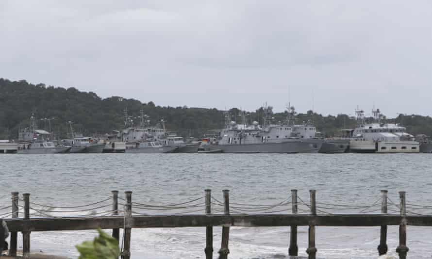 Cambodian warships are docked at Ream naval base in Sihanoukville, Cambodia.