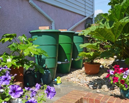 Water butts in a garden