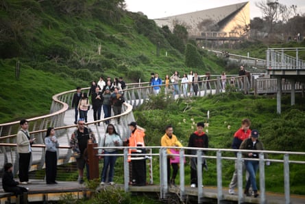 People arrive at the viewing platforms on Phillip Island.