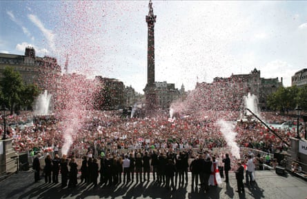 The England Ashes victory parade celebrations in Trafalgar Square.