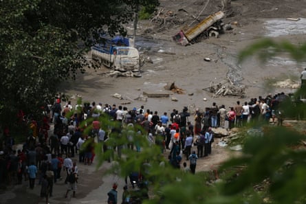 Damaged section of highway in Nepal after the flash flood