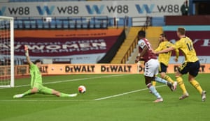 Villa’s Keinan Davis should score but shoots wide.