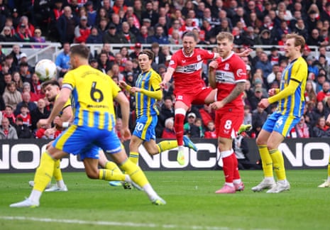 Luke Ayling of Middlesbrough misses a chance