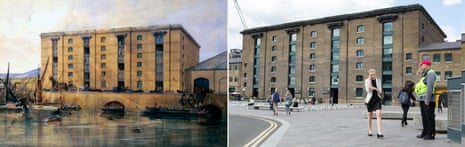 Before (as a warehouse c1850) … and after (as the privately owned public space, Granary Square