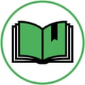Illustration of bookmarked page in white circle with green border