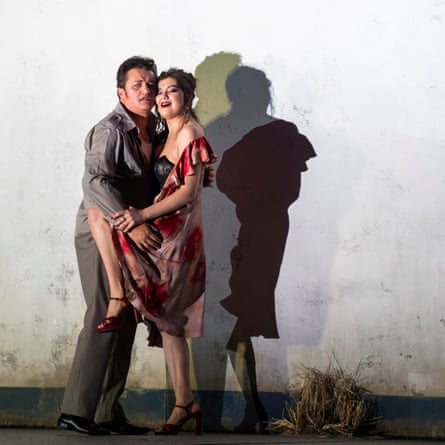 Emotionally wounded.. Piotr Beczala as Don Jose with Aigul Akhmetshina (Carmen) in Carmen at the Royal Opera House.