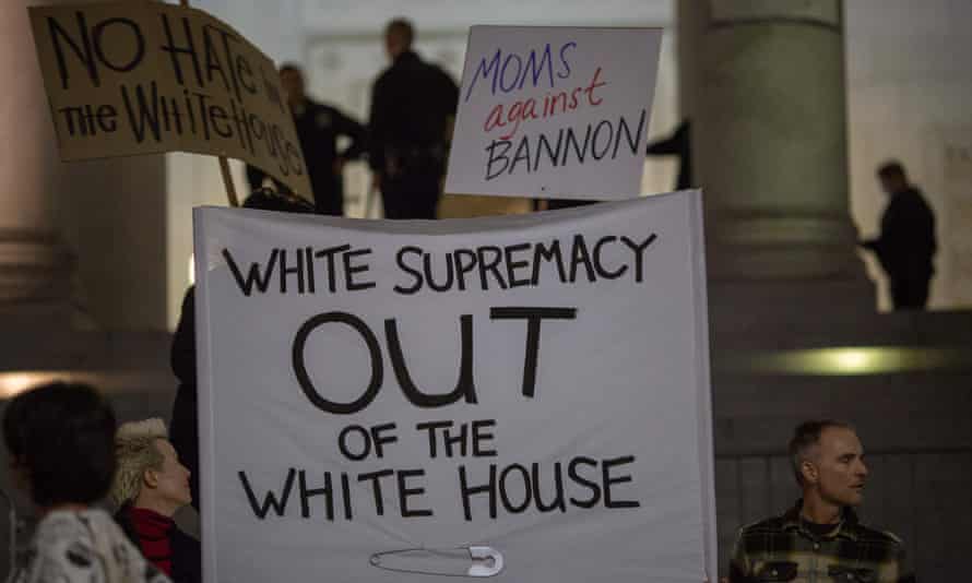 A protest against appointment of 'white nationalist' Steve Bannon to be Trump's chief strategist