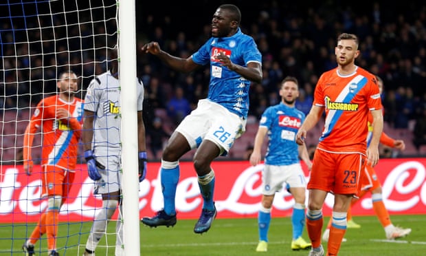 Napoli’s Kalidou Koulibaly (centre) during a match against San Paolo.