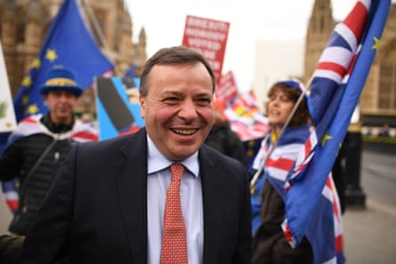 Arron Banks with demonstrators outside the Houses of Parliament in 2019