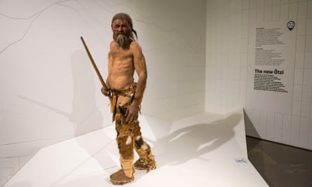 a reconstruction of Ötzi in Bolzano’s museum.