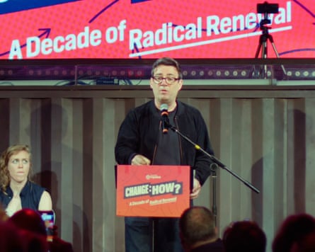 Andy Burnham speaking at a Compass event in May 2025.