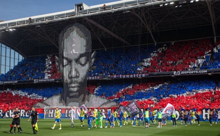 Crystal Palace fans display a tifo in memory of Maxi Jazz.