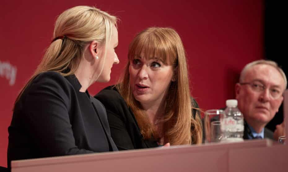 Rebecca Long Bailey (left) and Angela Rayner speak at the Labour party conference in Brighton in September 2017.