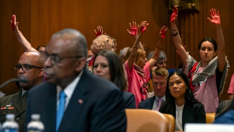 Protesters interrupt Senate hearing as US pauses bomb shipment to Israel – video