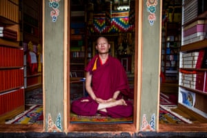 Lama Karma in meditation at Tango Monastery, close to Thimphu