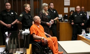 Joseph James DeAngelo, the suspected "Golden State Killer", appears in court for his arraignment on April 27, 2018 in Sacramento, California. DeAngelo, a 72-year-old former police officer, is believed to be the East Area Rapist who killed at least 12 people, raped over 45 women and burglarized hundreds of homes throughout California in the 1970s and 1980s.  (Photo by Justin Sullivan/Getty Images)
