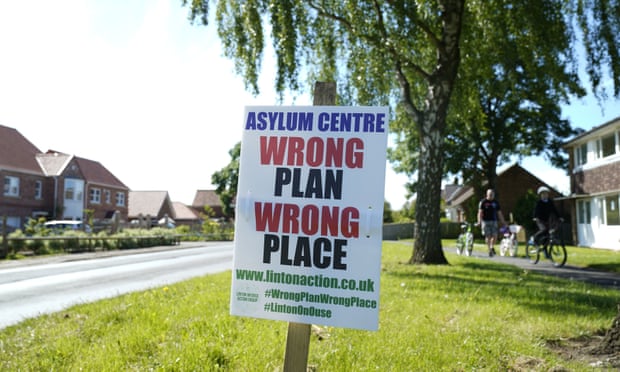 Protest sign against asylum centre in Linton-on-Ouse