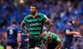 Courtney Lawes shows his disappointment after Northampton’s Champions Cup semi-final defeat by Leinster.
