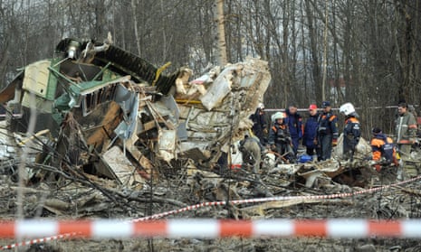 Russian rescuers inspect the wreckage of a Polish government Tupolev Tu-154 aircraft which crashed near Smolensk in 2010. 